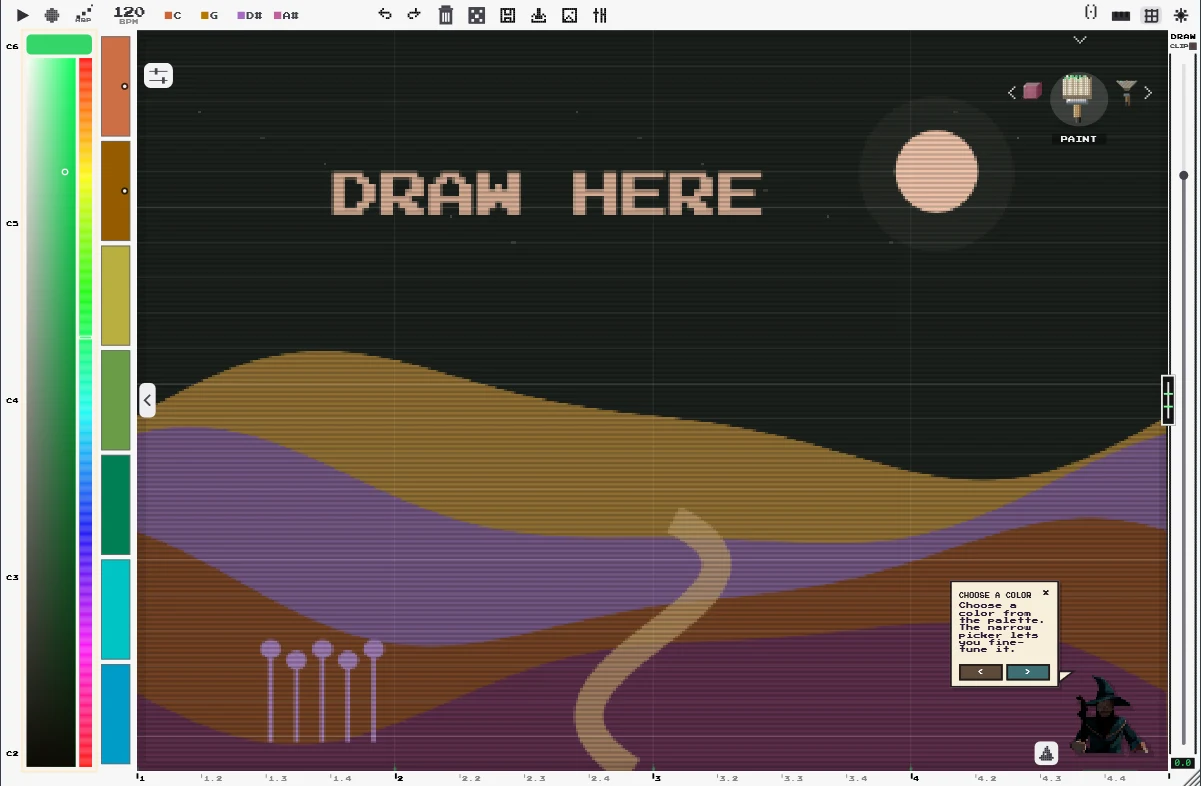 The PaintSynth instrument with a colorful painted landscape